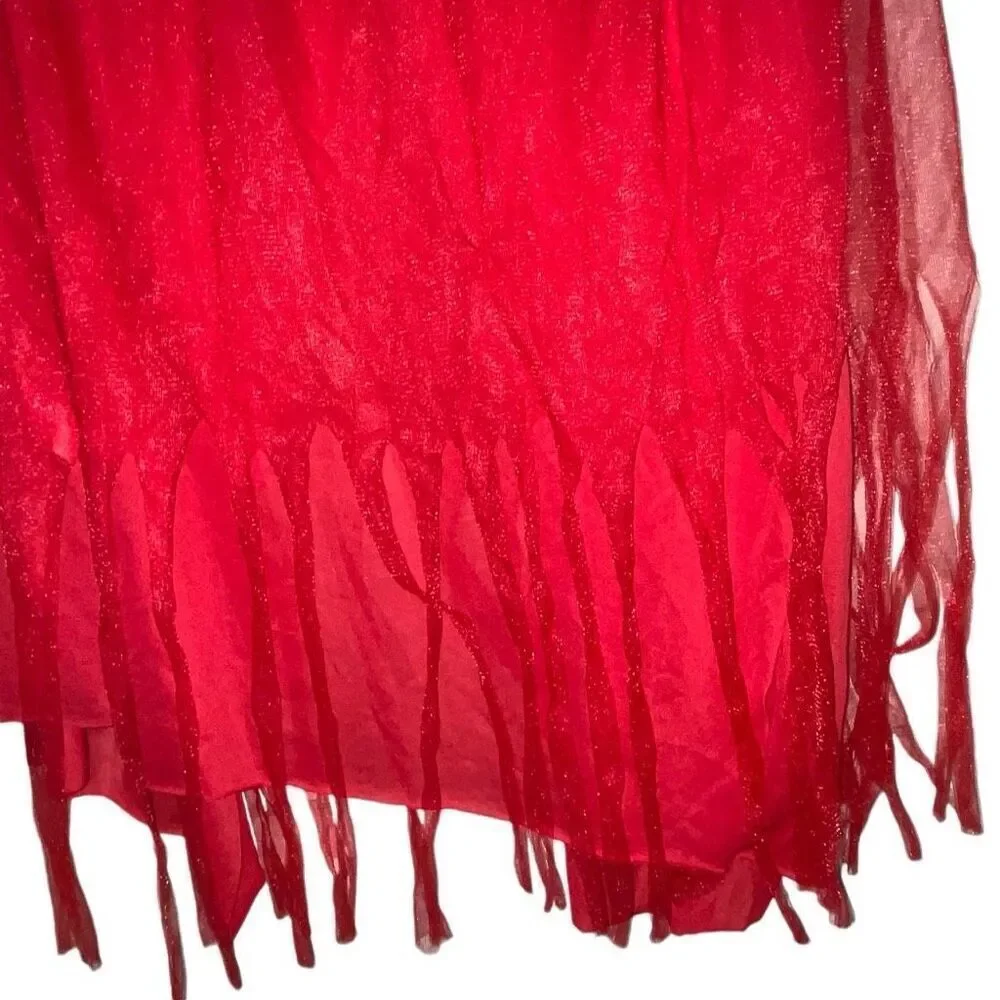 Womens One‎ Size Cape Shawl Poncho Hooded Red Layers Tulle Fringe Cosplay Unisex